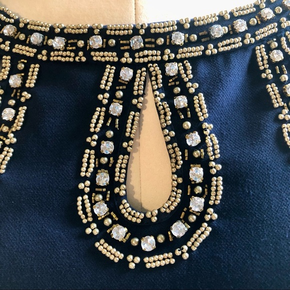 LILLY PULITZER Bronte Embellished Keyhole Crepe Shift Dress Navy/Gold Sz 2 - Picture 9 of 15